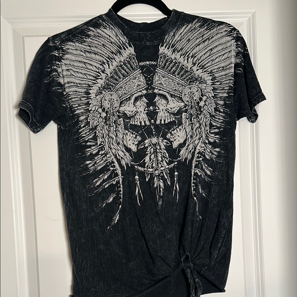 Affliction Black and White Short Sleeve Tee with Winged Design